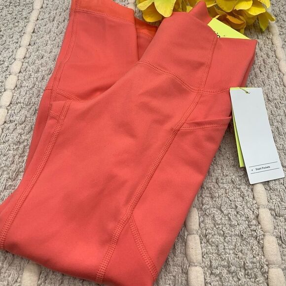 Girls' Mesh Pieced Side Pocket Leggings - All in Motion Coral S 6/6x - Picture 3 of 5